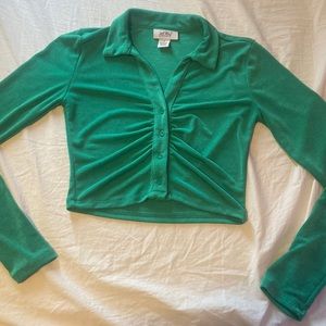 Trendy green rouged colored long sleeve top